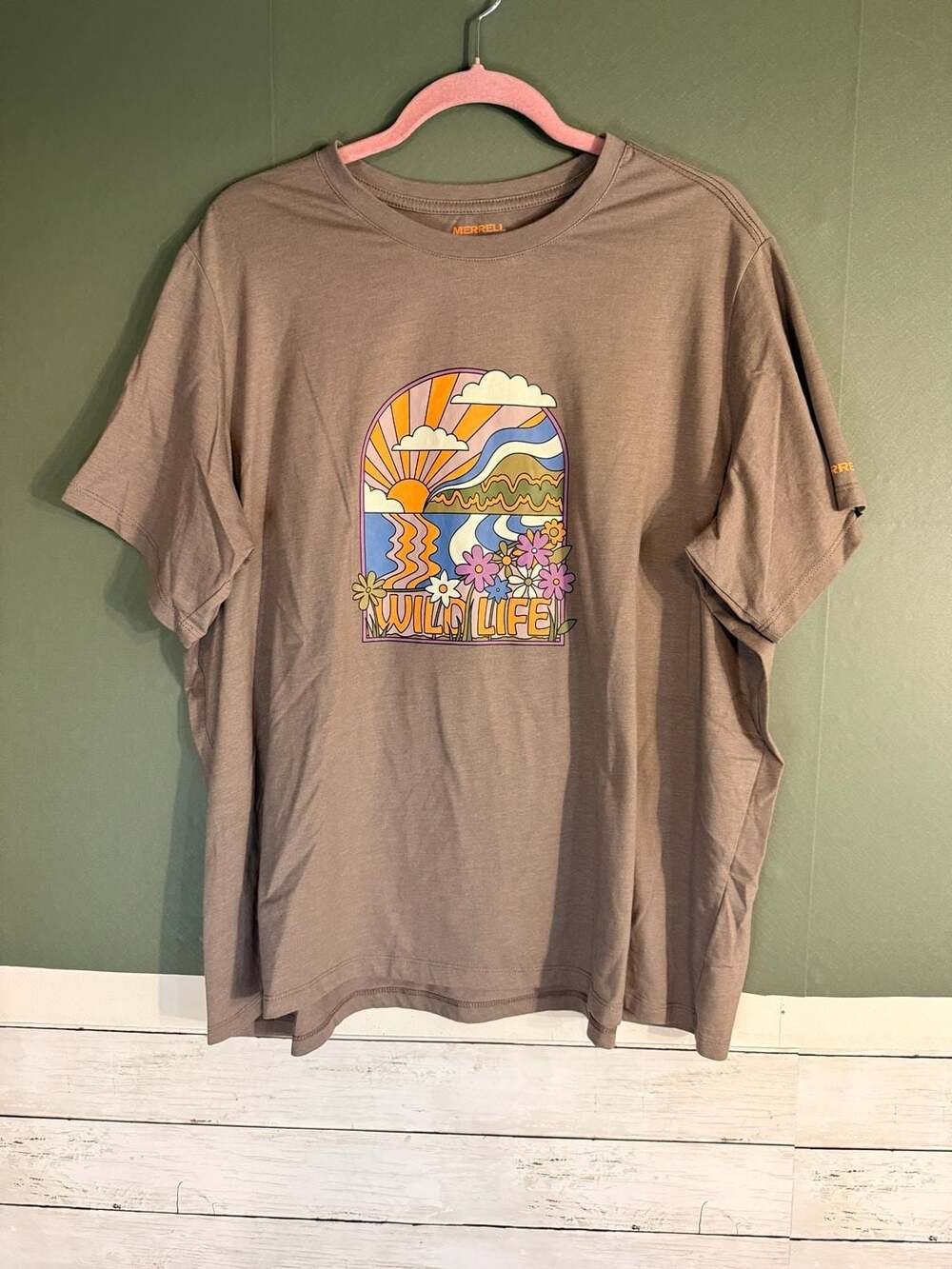Merrell‎ Wild Life Graphic T-Shirt Brown Mens 3XL Organic Cotton Blend Outdoor